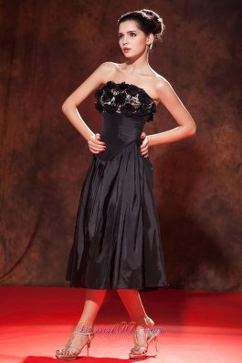 Handle Flower Tea-length Taffeta Dress for Prom