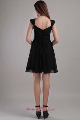 V-neck Black Mini-length Chiffon Bridesmaid Little Black Dress