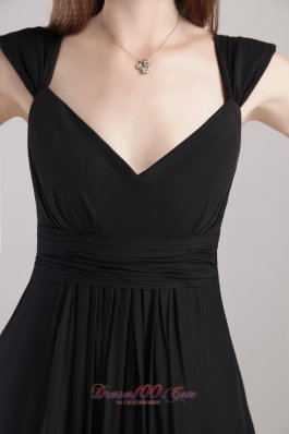 V-neck Black Mini-length Chiffon Bridesmaid Little Black Dress