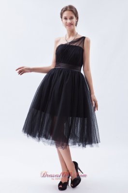 Attractive Bridesmaid Dress Tulle Tea-length One Shoulder