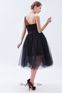 Attractive Bridesmaid Dress Tulle Tea-length One Shoulder