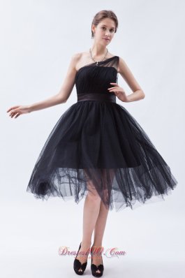 Attractive Bridesmaid Dress Tulle Tea-length One Shoulder