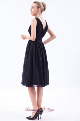 Soft Chiffon Bridesmaid Dress V-neck Knee-length