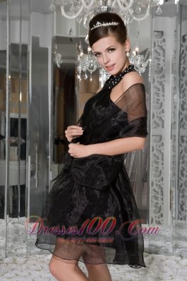 Halter Organza Beading and Ruch Mini-length Prom Gown