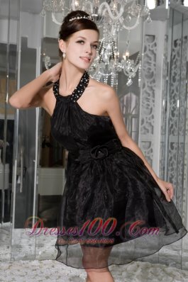 Halter Organza Beading and Ruch Mini-length Prom Gown