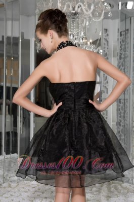 Halter Organza Beading and Ruch Mini-length Prom Gown