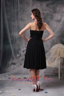 Soft Strapless Little Black Dress Tea-length Chiffon Ruch