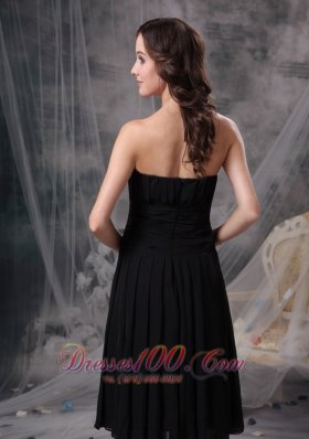 Soft Strapless Little Black Dress Tea-length Chiffon Ruch