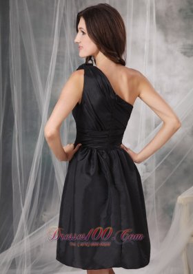One Shoulder Short Form Fitting Dress Ruched Mini-length