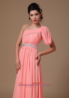 Attractive One Shoulder Chiffon Watermelon Prom Gowns