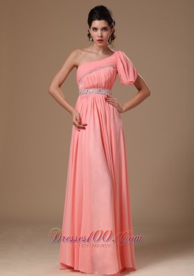 Attractive One Shoulder Chiffon Watermelon Prom Gowns