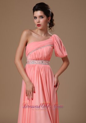 Attractive One Shoulder Chiffon Watermelon Prom Gowns