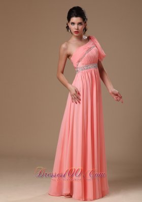 Attractive One Shoulder Chiffon Watermelon Prom Gowns