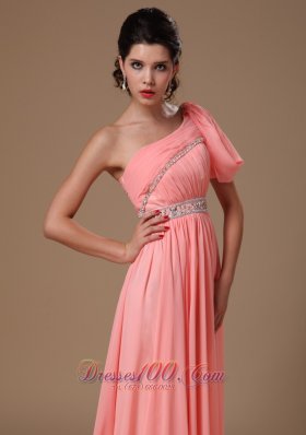 Attractive One Shoulder Chiffon Watermelon Prom Gowns