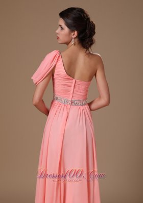 Attractive One Shoulder Chiffon Watermelon Prom Gowns