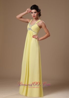 Light Yellow Straps Beaded Chiffon Prom Graduation Dress