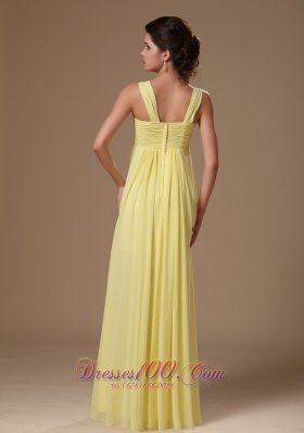 Light Yellow Straps Beaded Chiffon Prom Graduation Dress