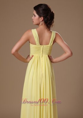 Light Yellow Straps Beaded Chiffon Prom Graduation Dress