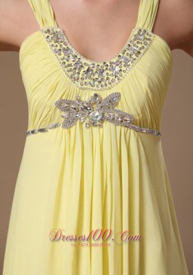 Light Yellow Straps Beaded Chiffon Prom Graduation Dress