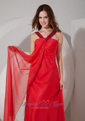 Red Straps Keyhole Opening Beaded Chiffon Prom Dress