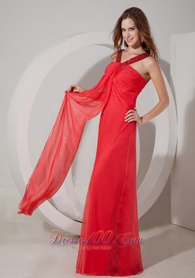 Red Straps Keyhole Opening Beaded Chiffon Prom Dress