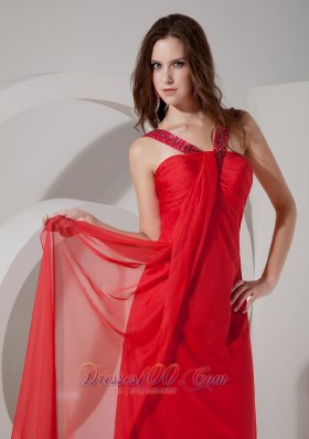 Red Straps Keyhole Opening Beaded Chiffon Prom Dress