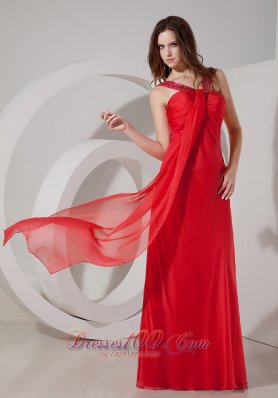 Red Straps Keyhole Opening Beaded Chiffon Prom Dress