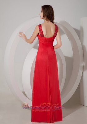 Red Straps Keyhole Opening Beaded Chiffon Prom Dress