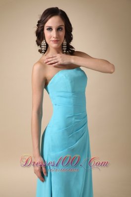 Asymmetrical Aqua Blue Strapless Chiffon Prom Gown Dress