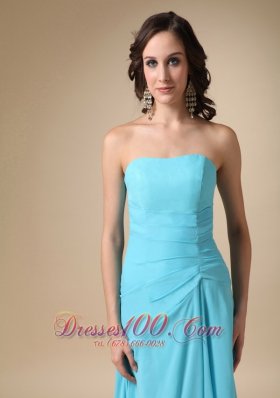 Asymmetrical Aqua Blue Strapless Chiffon Prom Gown Dress