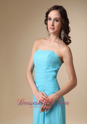 Asymmetrical Aqua Blue Strapless Chiffon Prom Gown Dress