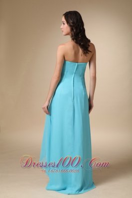 Asymmetrical Aqua Blue Strapless Chiffon Prom Gown Dress