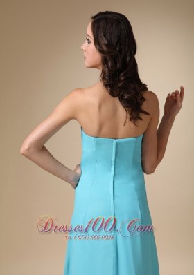 Asymmetrical Aqua Blue Strapless Chiffon Prom Gown Dress