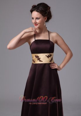 Brown Spaghetti Straps Satin Mother Dress On Sale