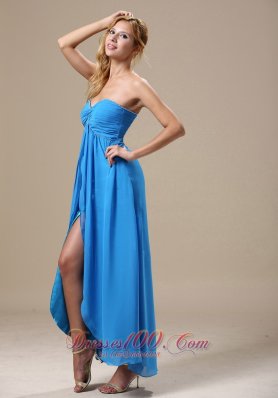 Aqua Blue High Slit Ankle-length Chiffon Prom Gown Dress