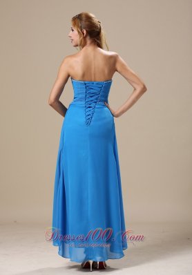 Aqua Blue High Slit Ankle-length Chiffon Prom Gown Dress