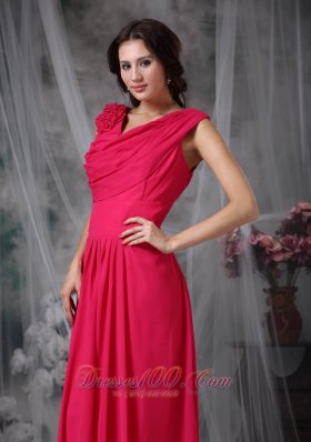 Ruched Prom Gown Coral Red V-neck Chiffon