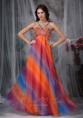 Colorful Prom Celebrity Gown Empire Straps Chiffon Beading