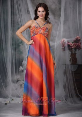 Colorful Prom Celebrity Gown Empire Straps Chiffon Beading