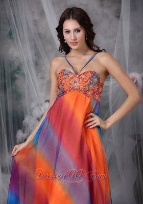 Colorful Prom Celebrity Gown Empire Straps Chiffon Beading