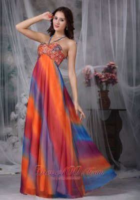 Colorful Prom Celebrity Gown Empire Straps Chiffon Beading