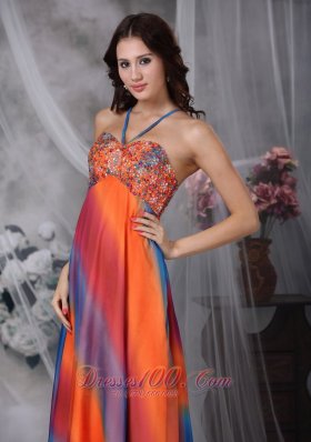 Colorful Prom Celebrity Gown Empire Straps Chiffon Beading