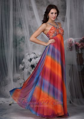 Colorful Prom Celebrity Gown Empire Straps Chiffon Beading