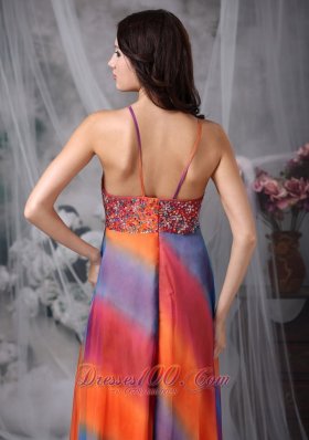 Colorful Prom Celebrity Gown Empire Straps Chiffon Beading