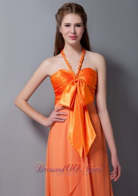 Orange Halter Ruch Bridesmaid Dress Taffeta and Chiffon