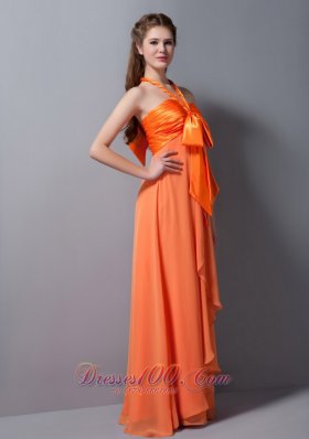 Orange Halter Ruch Bridesmaid Dress Taffeta and Chiffon