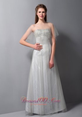 Gray A-line Strapless Bridesmaid Dress Tulle and Taffeta