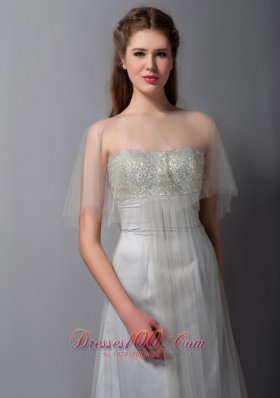 Gray A-line Strapless Bridesmaid Dress Tulle and Taffeta