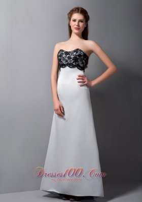 Gray Strapless Lace Bridesmaid Maxi Dress Floor-length Satin