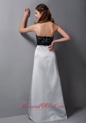 Gray Strapless Lace Bridesmaid Maxi Dress Floor-length Satin